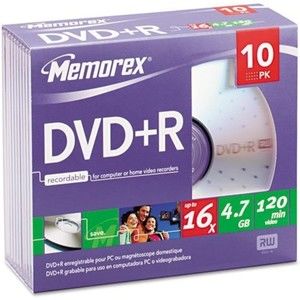 Memorex DVD+R 10 Pack With Slim Cases ~ Up To 16x 4.7 GB 120 min ~ NEW & SEALED
